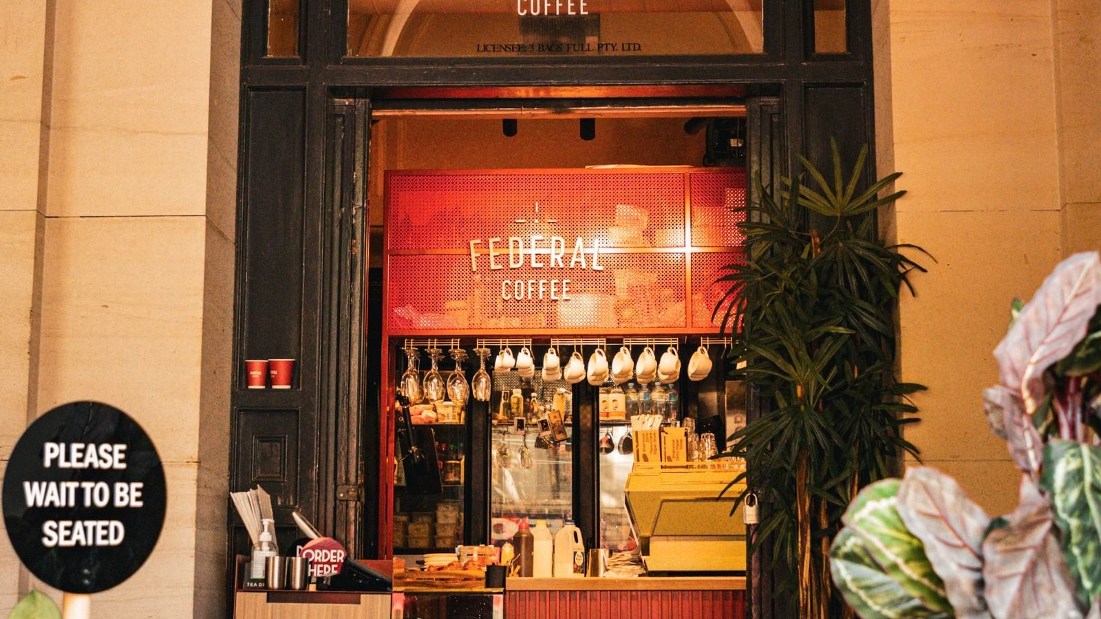 Entrance to Federal Coffee in Melbourne, Victoria, Australia.