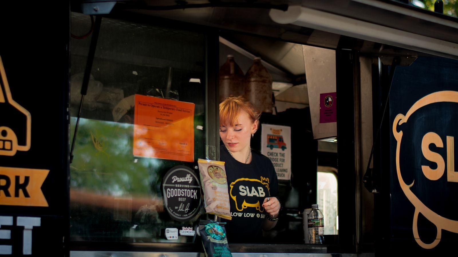 A vendor serving from a food truck in Austin, Texas.